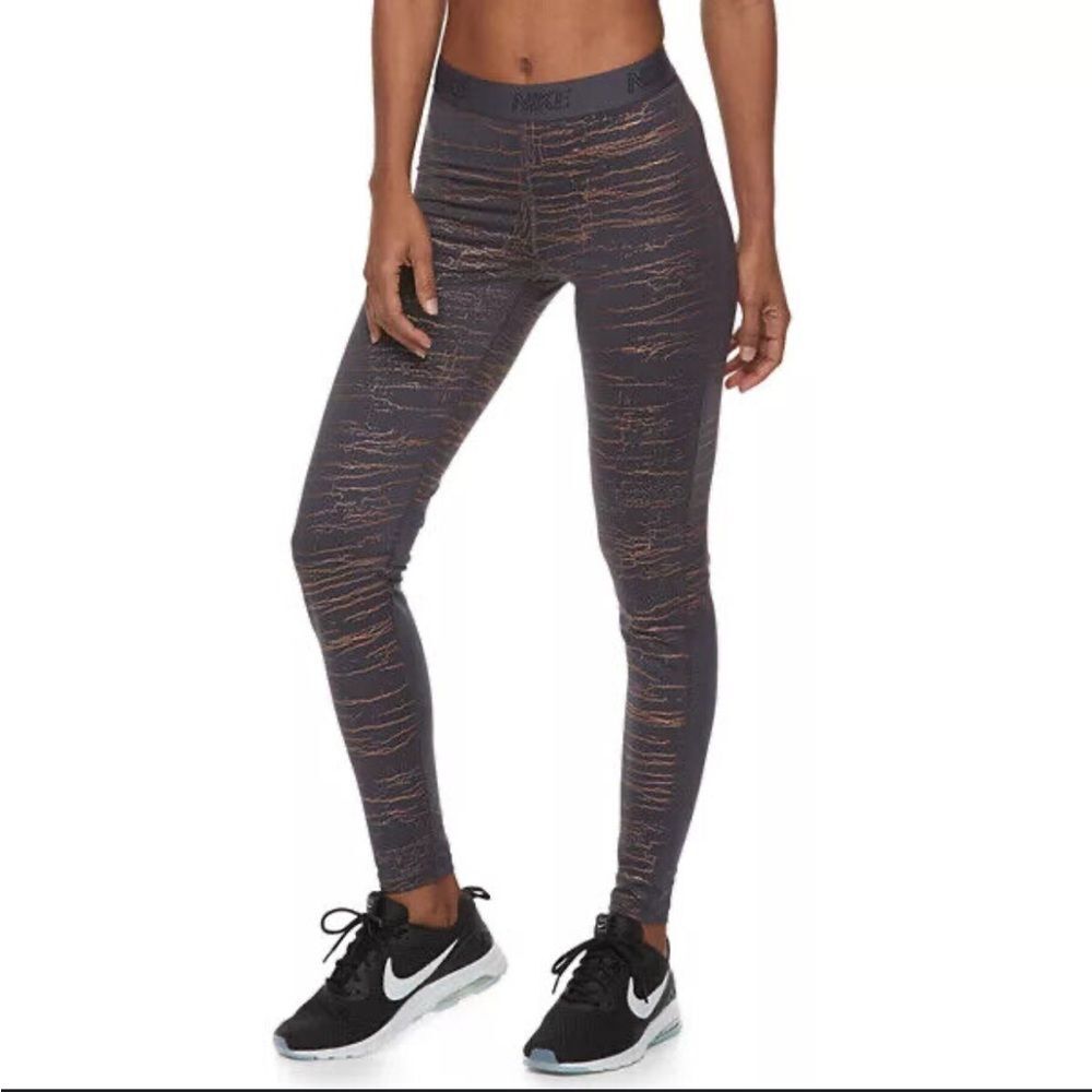 Nike Dri Fit Leggings Copper Metallic Crinkle Blue XS Running Workout